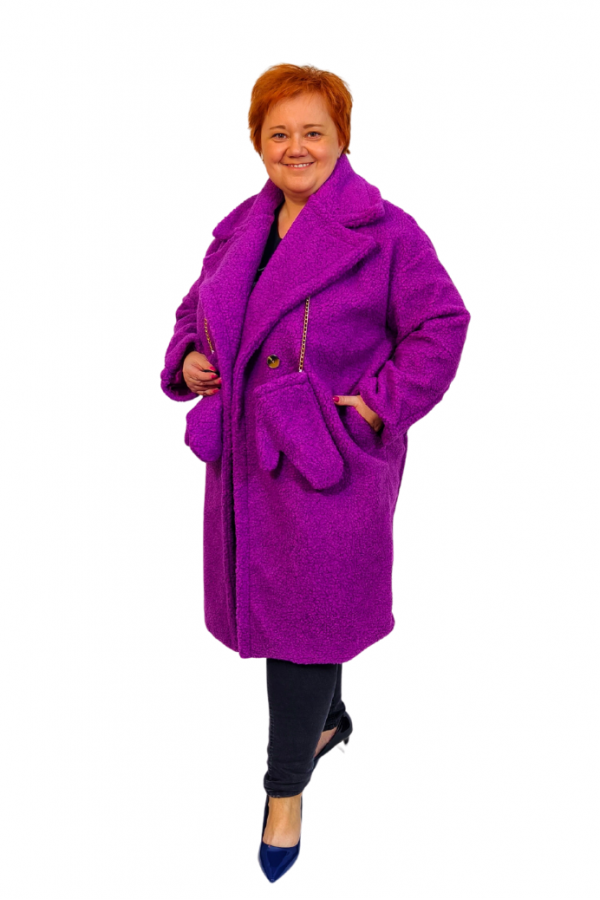 Teddy kabátik s rukavicami - fialový
